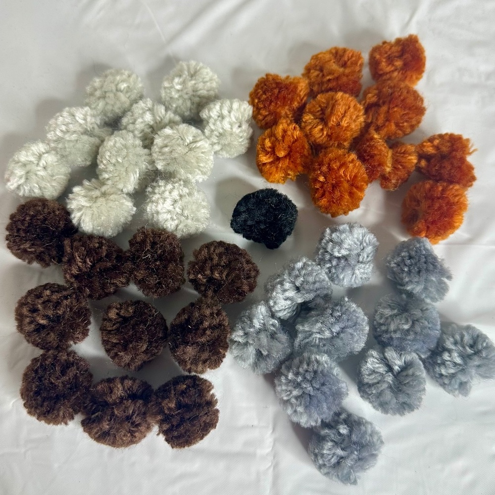 41 1 inch Pom Pom Balls Gray Light Gray Brown Black Burn Orange New